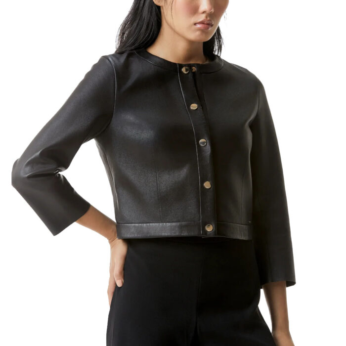 Genuine Leather Women Cropped Jacket for ladies