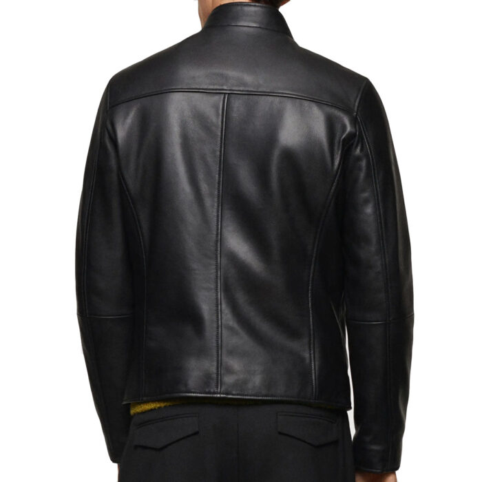 Genuine Leather Men Black Solid Biker Jacket for men in USA