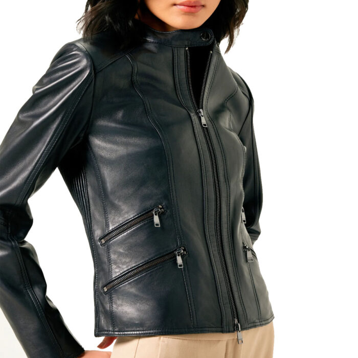 Women LambSkin Soft Real Leather Jacket Motorcycle Black Slim Fit Biker Jacket