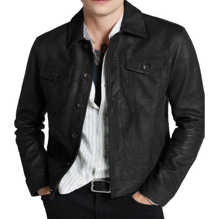 Men Genuine Leather Trucker Jacket