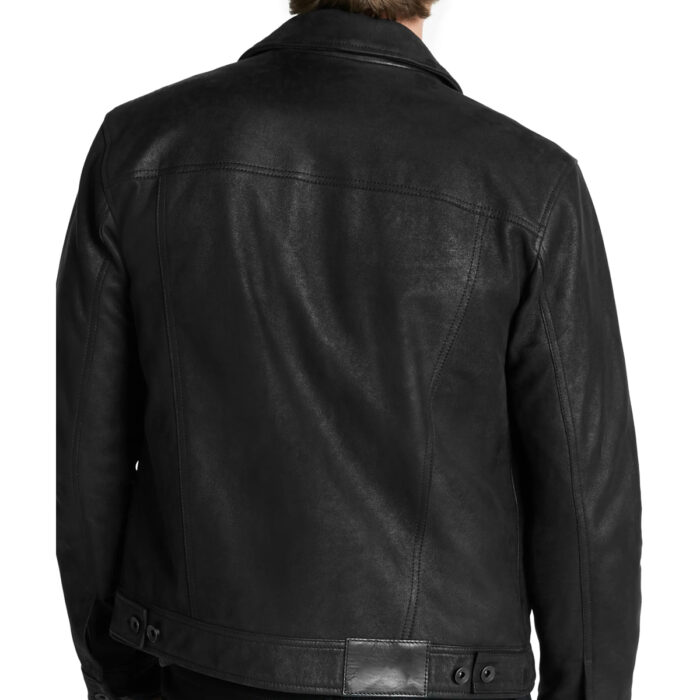 Mens Black Leather Trucker Jacket