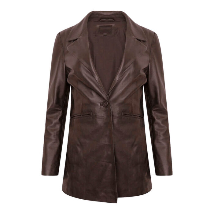 Single Button Chocolate Brown Leather Blazer Women’s