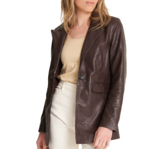 Brissleatherstudio Single Button Chocolate Brown Leather Blazer Women’s