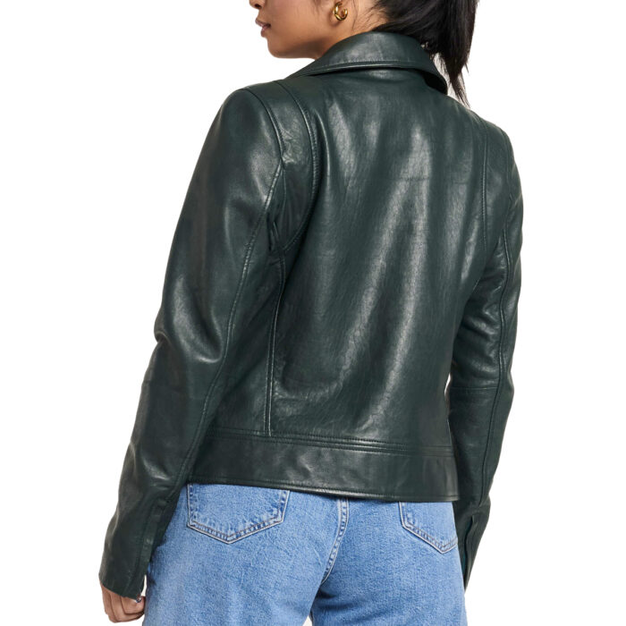 Women’s Green Leather Racing Biker Jacket