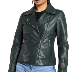 Brissleatherstudio Women’s Green Leather Racing Biker Jacket