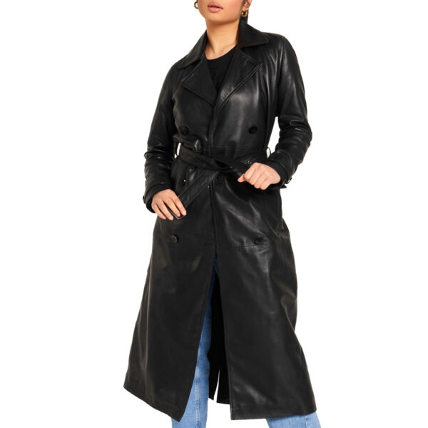 Brissleatherstudio Women’s Solid Black Leather Trench Coat