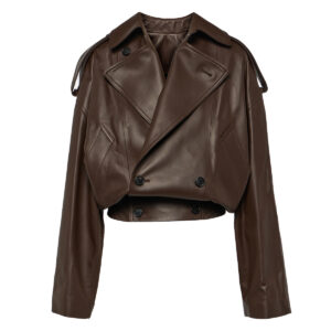 Dark Chocolate Cropped Leather Biker Jacket Womens New York