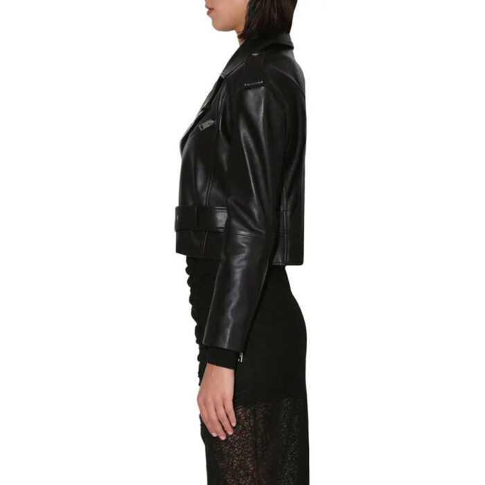 Genuine Leather Cropped Biker Jacket for ladies