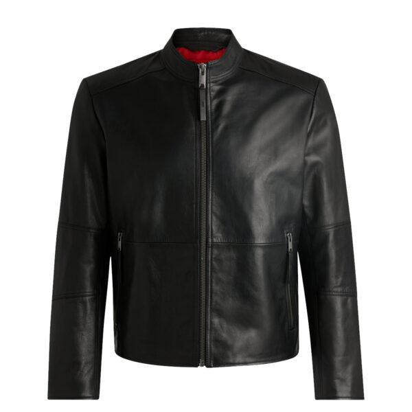 Men's Slim-fit Motorcycle Jacket In Leather With Stand Collar