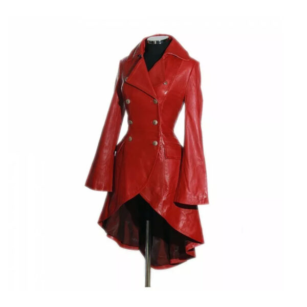 steampunk style red leather coat for women