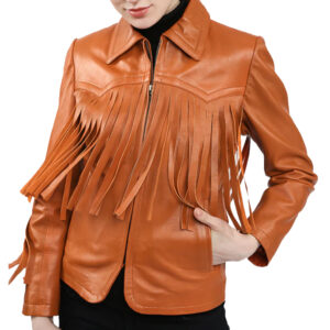 Brissleatherstudio Tan Biker Fringes Leather Jacket