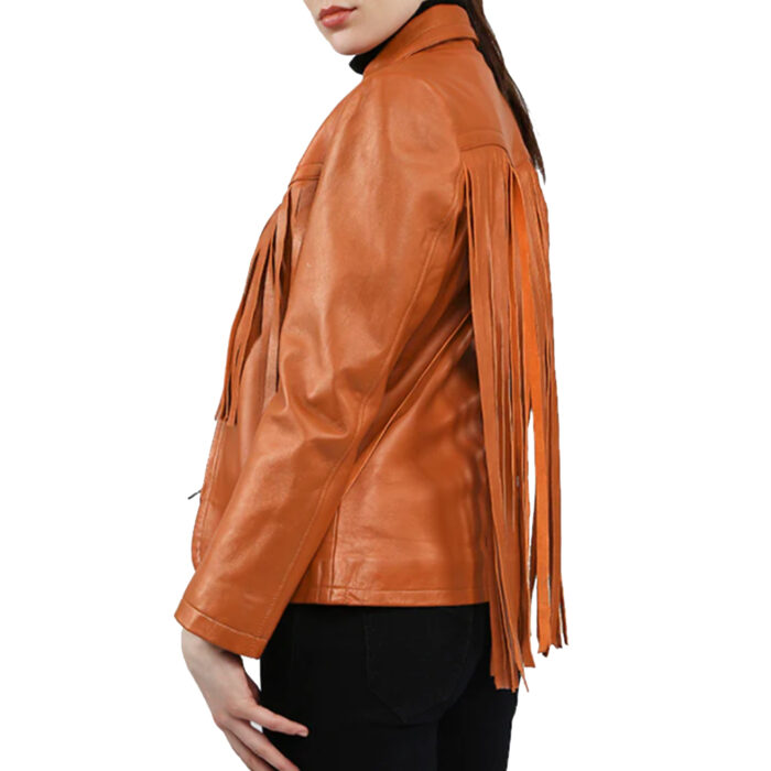 Stylish Fringes Detailing leather jacket for women