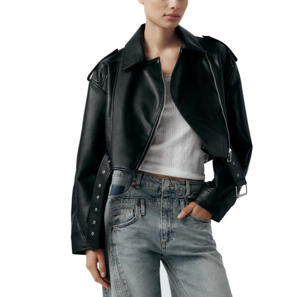 Zara women biker leather jacket