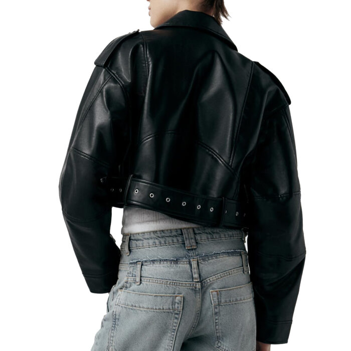 Farfetch Women’s Cropped Biker Leather Jacket