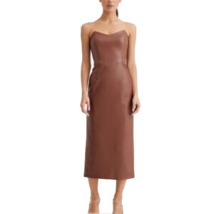 Brown Corset style women leather strapless dress