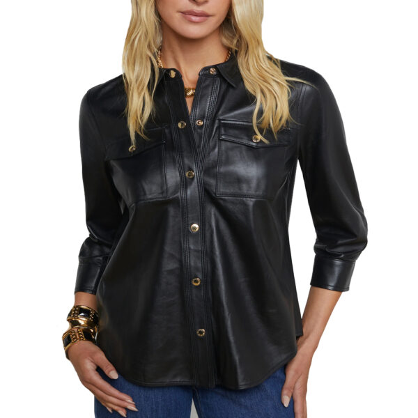 Paneled leather shirt for women