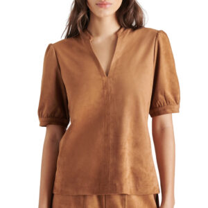 New Style Designer Women's Puff Shoulder Suede Leather Top