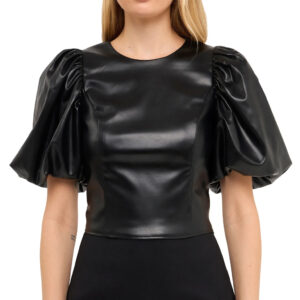 Puff Sleeve Faux Leather Crop Top USA