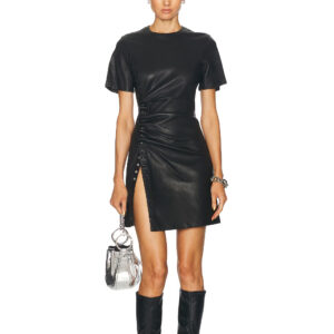 Round neckline leather Holiday dress