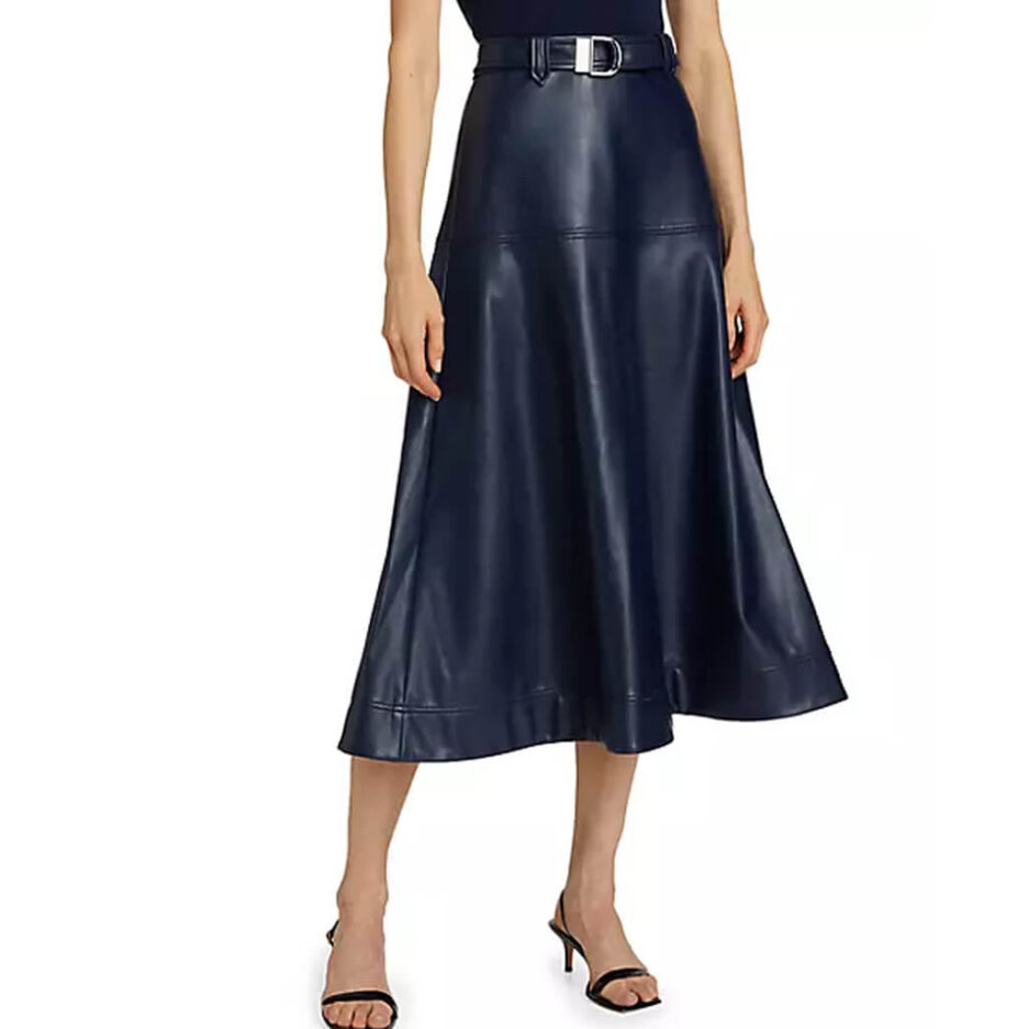 Faux-Leather-Belted-Midi-Flared-Skirt-For-Womens-in-austrilia