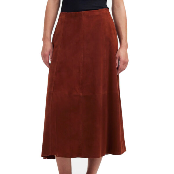 Suede Leather Midi Skirt Flattering Business Career