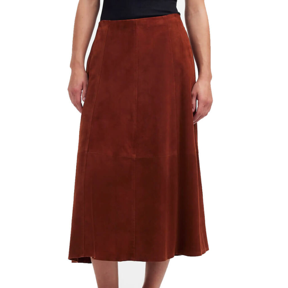 Women's Suede Leather Midi Skirt – Elegant design with seamed details, offering a sleek and sophisticated look