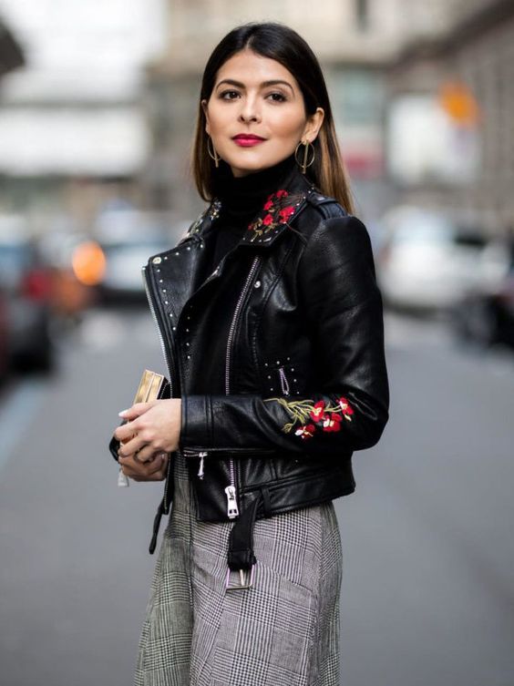 lady in leather jacket for spring.