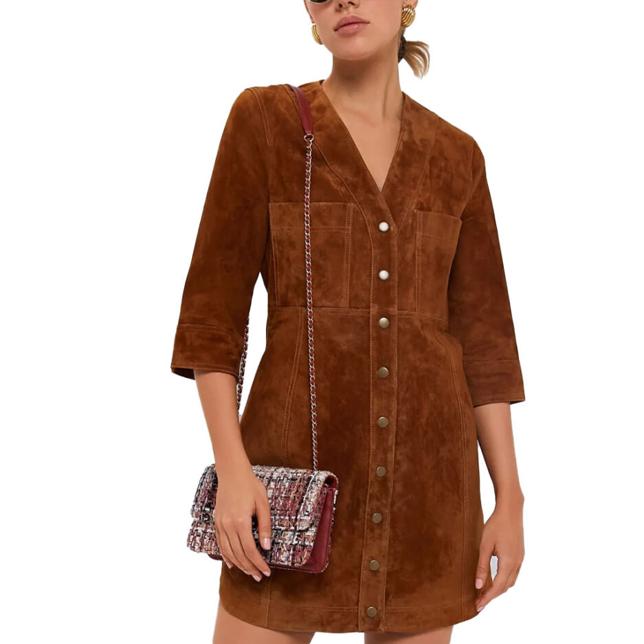 v neck suede dress