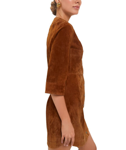 long sleeve brown suede dress
