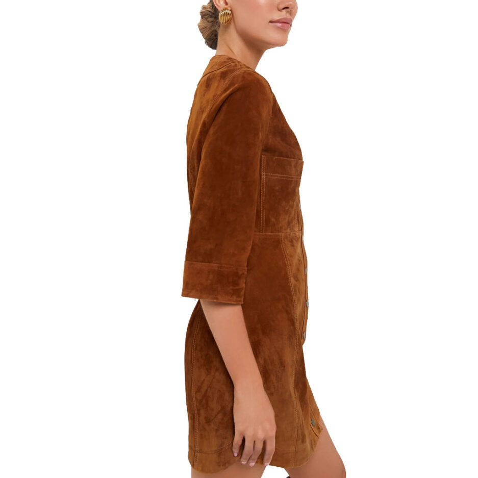 long sleeve brown suede dress