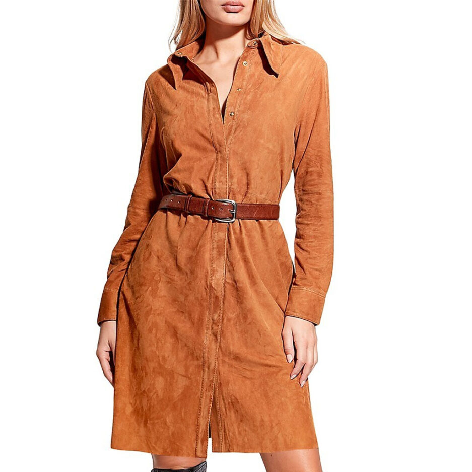 shirt-sued-dress with front button closure