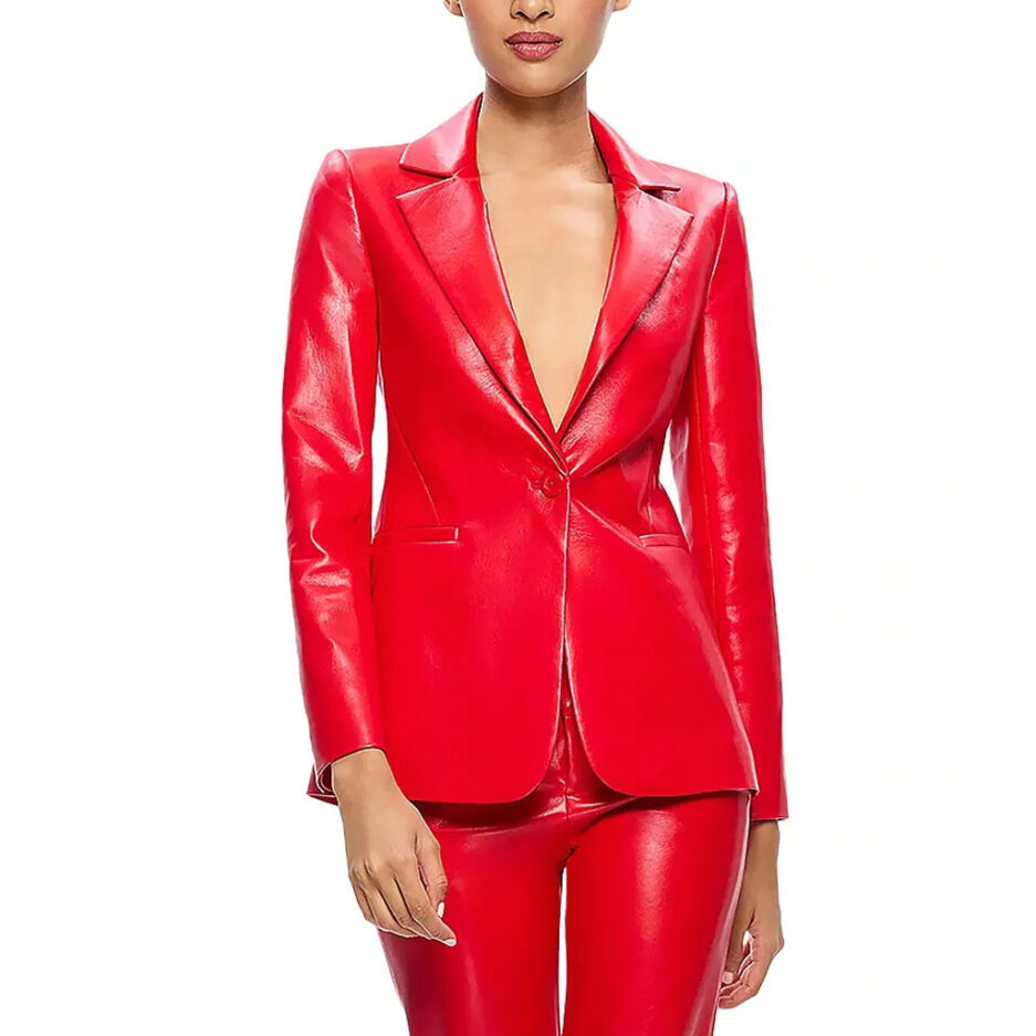 Women Leather blazer in Red