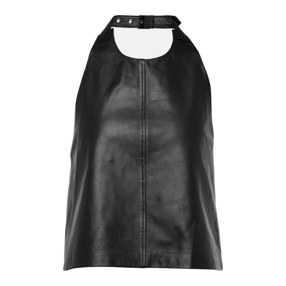 Black Leather Halter Top – Loose Fit with Belt