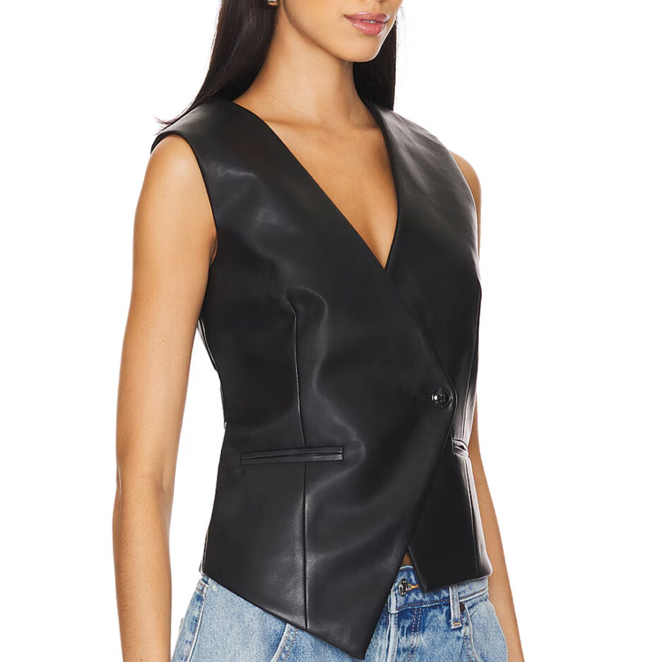 Single Button Closure Leather Vest Top side