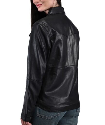 genuine leather shacket in black for women back