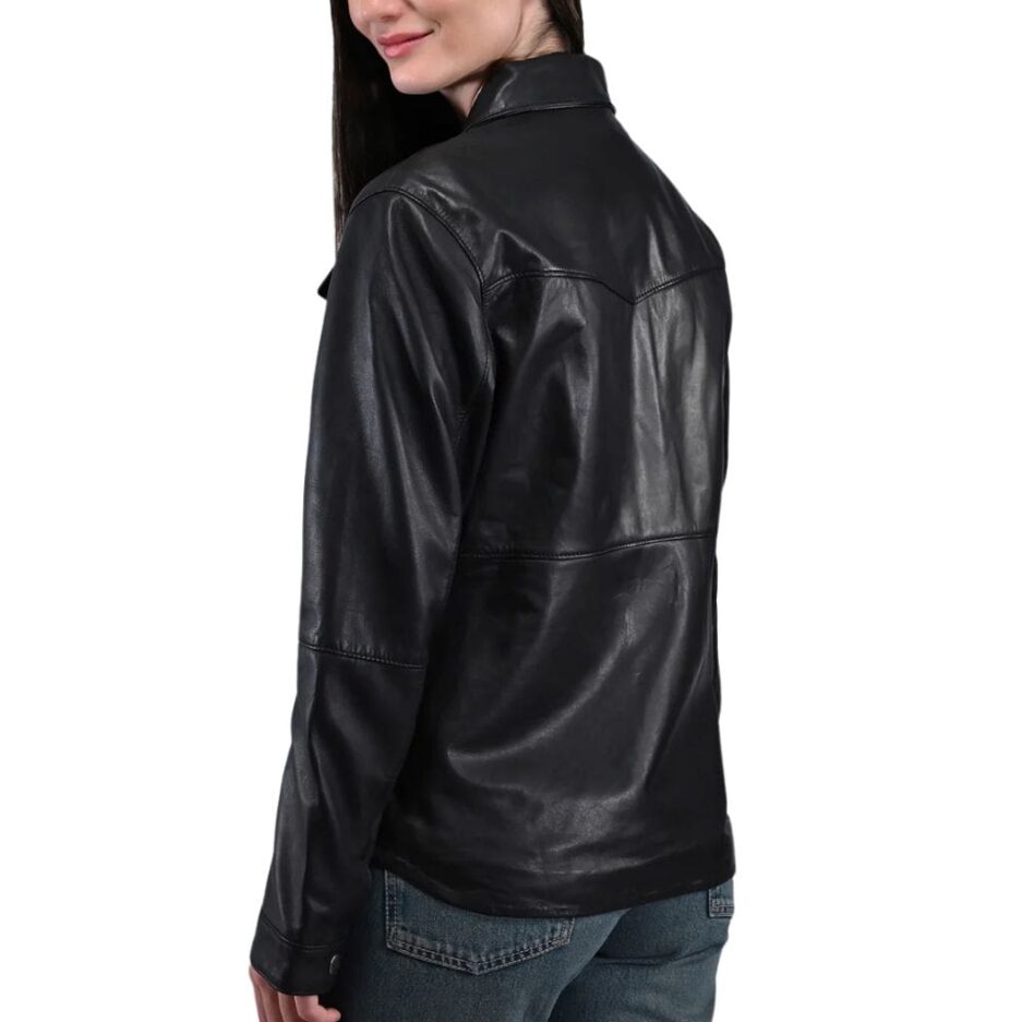 genuine leather shacket in black for women back
