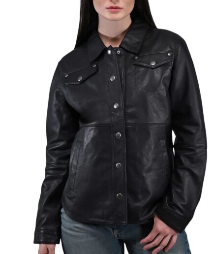 Women Black Leather Shacket Mothers Day Gift