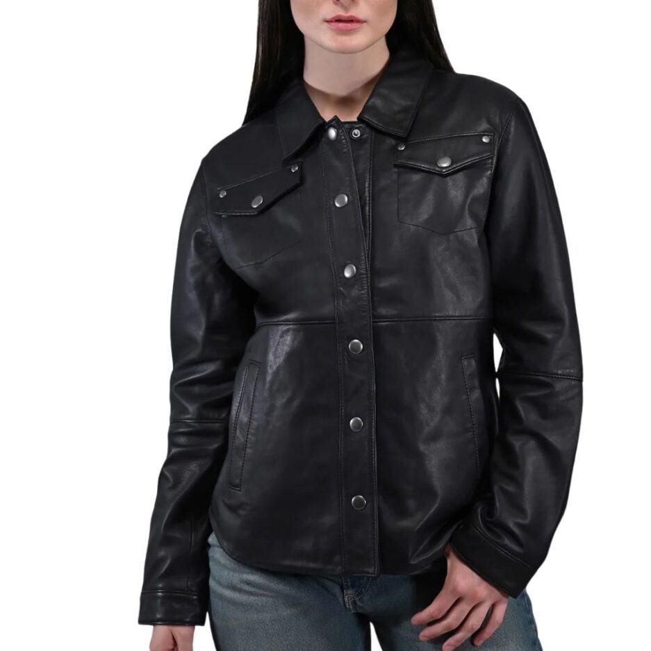 Women Black Leather Shacket Mothers Day Gift