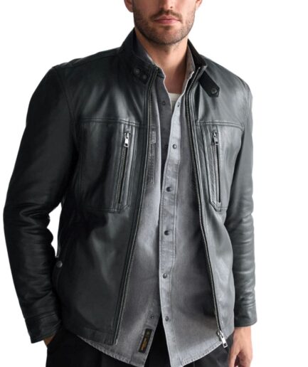 Black Leather Jacket With Zipper Pockets Australia