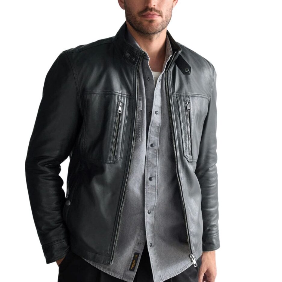 Black Leather Jacket With Zipper Pockets Australia