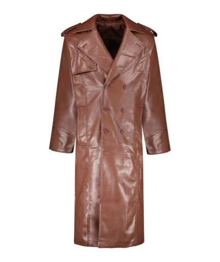 Brown Double-Breasted Men’s Leather Trench Coat
