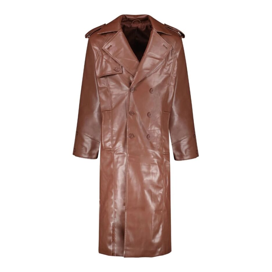 Brown Double-Breasted Men’s Leather Trench Coat