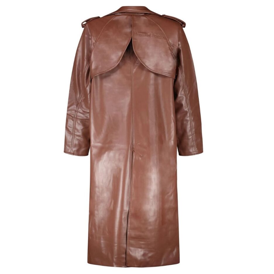 Brown Double-Breasted Men’s Leather Trench Coat back