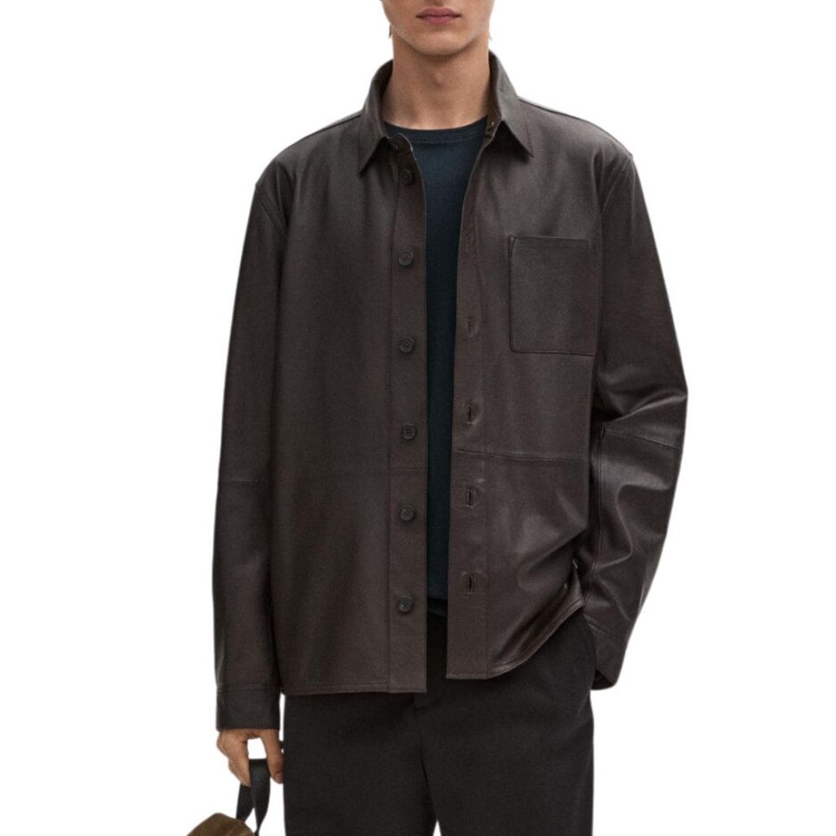 Brown Leather Shirt Men