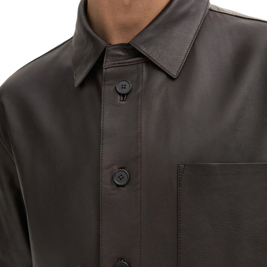Brown leather shirt Men Collar Part