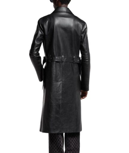 Mens leather trench coat back with side pockets
