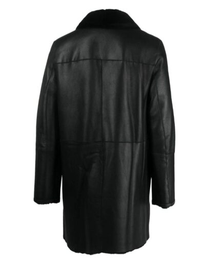 Single-Breasted Faux Fur Men’s Leather Coat Back