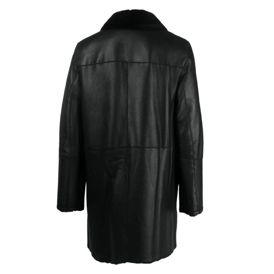 Single-Breasted Faux Fur Men’s Leather Coat Back