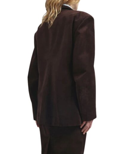 traditional office suede leather blazer for women back