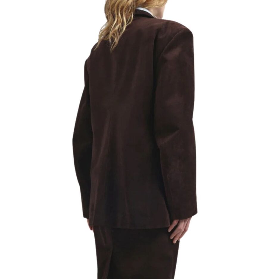 traditional office suede leather blazer for women back